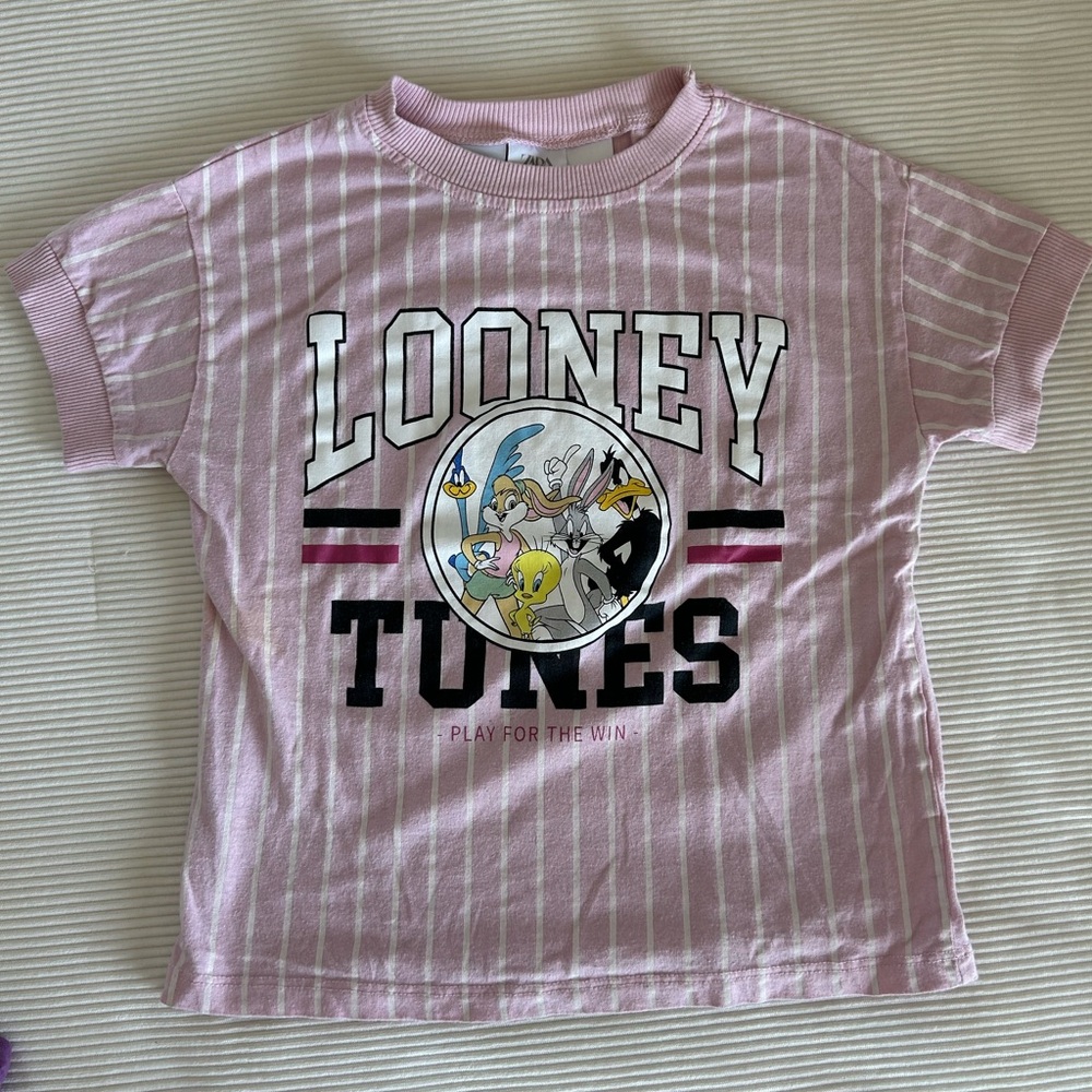 Zara Warner Bros. Pink Striped Kids T-Shirt